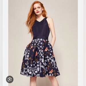 EUC stunning Ted Baker Kyoto Gardens A Line Summer dress Navy